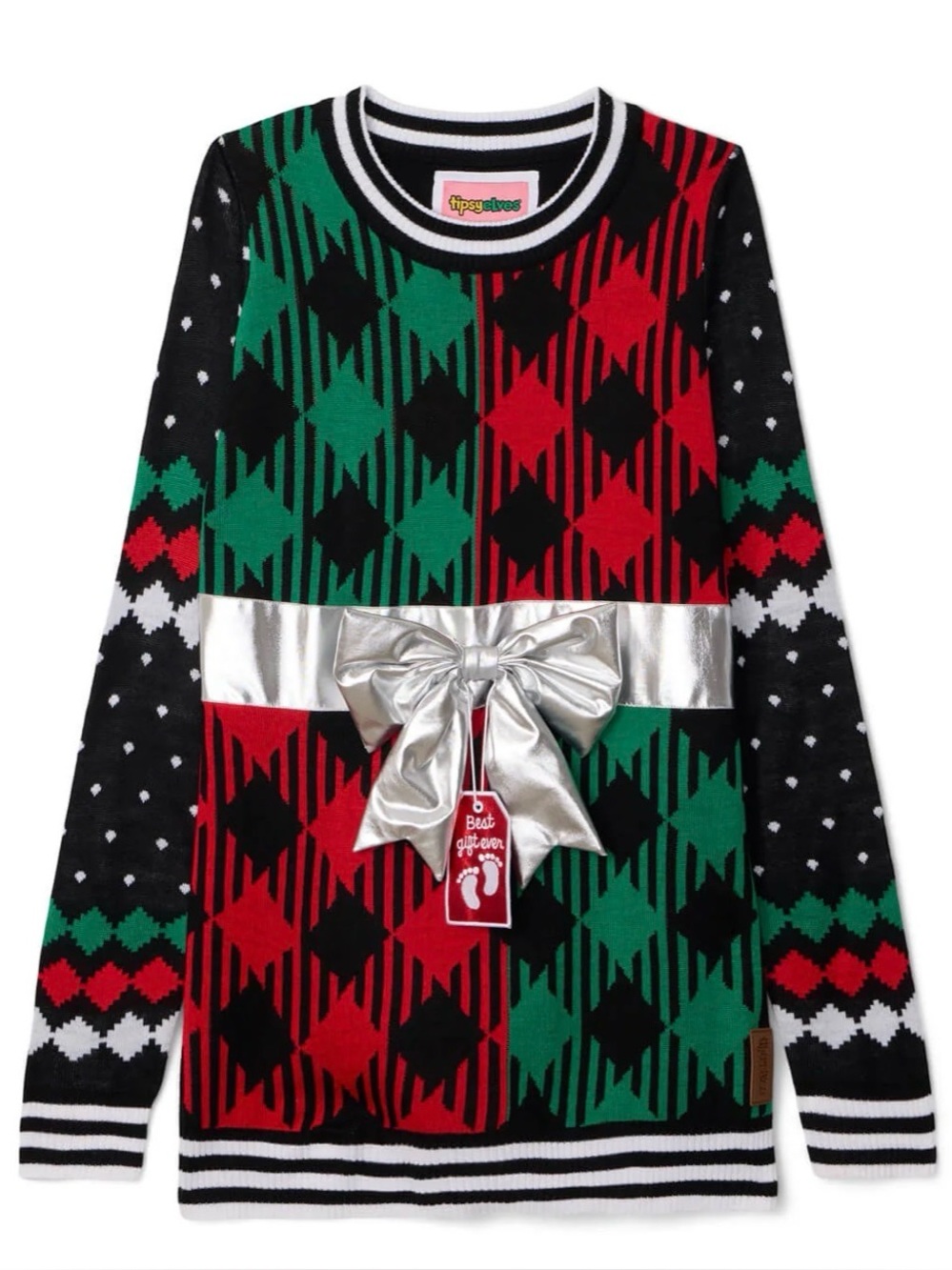 Tipsy Elves Best Gift Ever Maternity Bow Christmas Sweater Women M NWT